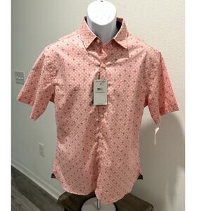 Van Heusen Men Slim Fit Shirt Button Up Tropical Summer Short Sleeve M 15 - 15.5